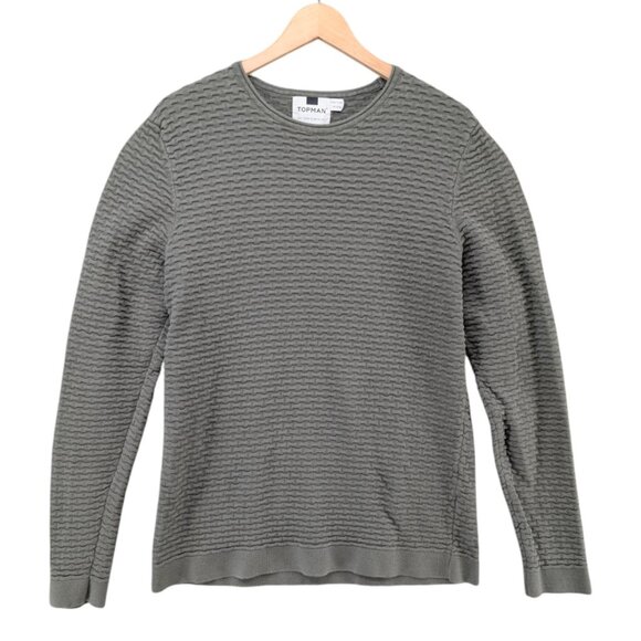 Topman Other - Topman Weave Textured Sweater Mens Grey Long Sleeve Cotton Pullover Size L